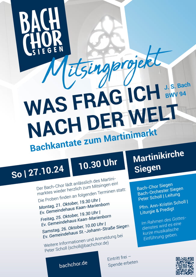 Kantatengottesdienst „Was frag ich nach der Welt“ – Bachkantate zum MITSINGEN